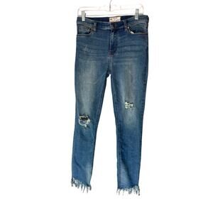 Free People Distressed Sky Wash Great Heights Frayed Skinny Leg Jean Size 27